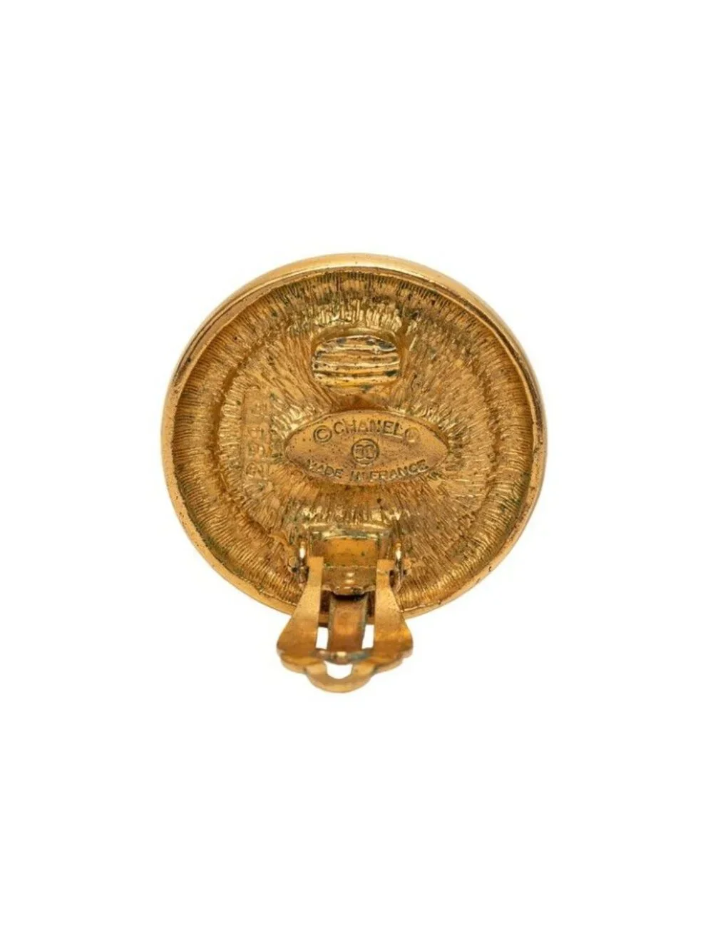 Chanel CC Logo Vintage Round Earrings Gold Plated